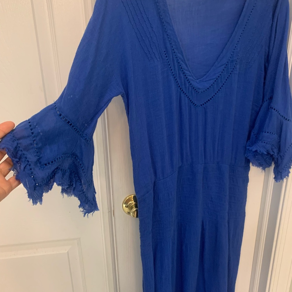 Vix Cobalt Blue V-Neck Boho Swim Coverup with Lace Trim